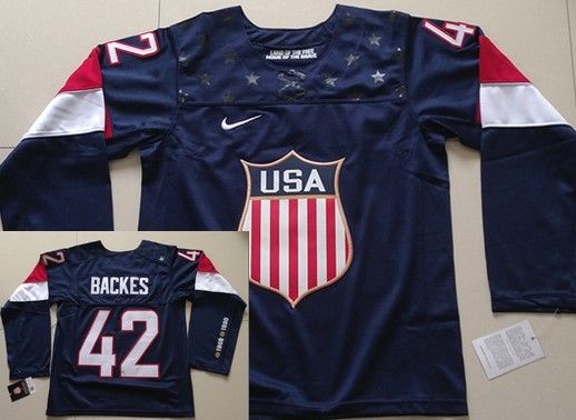 2014 Olympics USA #42 David Backes Navy Blue Kids Jersey