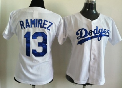 Los Angeles Dodgers #13 Hanley Ramirez White Womens Jersey