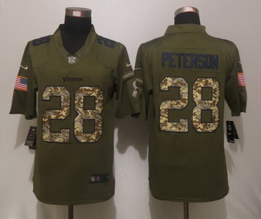 Men's Minnesota Vikings #28 Adrian Peterson Green Salute To Service 2015 NFL Nike Limited Jersey