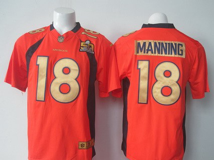 Men's Denver Broncos #18 Peyton Manning Orange Super Bowl 50th Anniversary 2016 NFL Nike Game Jersey