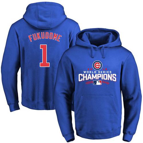 Cubs #1 Kosuke Fukudome Blue 2016 World Series Champions Pullover MLB Hoodie