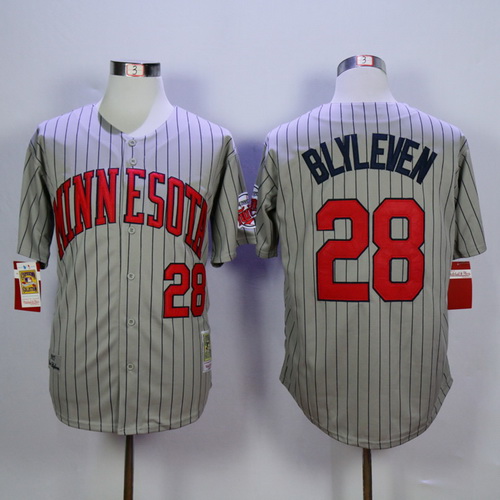 Men's Minnesota Twins #28 Bert Blyleven Retired 1987 Gray Pinstirpe Mitchell & Ness Throwback Jersey