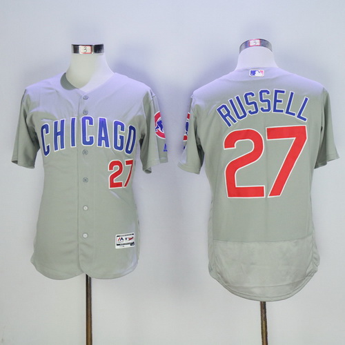 Men's Chicago Cubs #27 Addison Russell Gray Road 2016 Flexbase Majestic Baseball Jersey