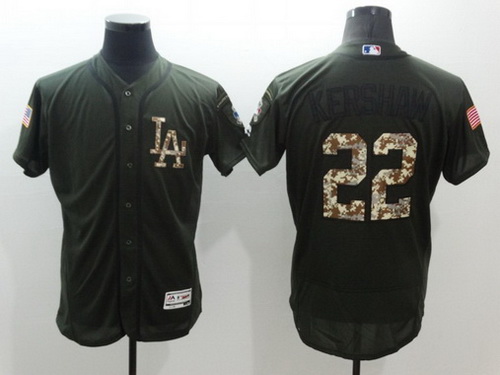 Men's Los Angeles Dodgers #22 Clayton Kershaw Green Salute to Service 2016 Flexbase Majestic Baseball Jersey