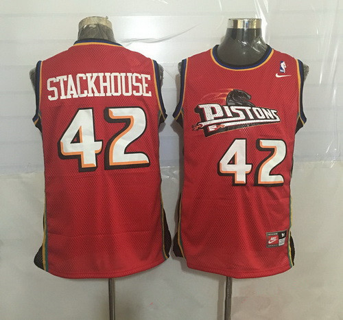 Men's Detroit Pistons #42 Jerry Stackhouse Red Hardwood Classics Soul Swingman Throwback Jersey