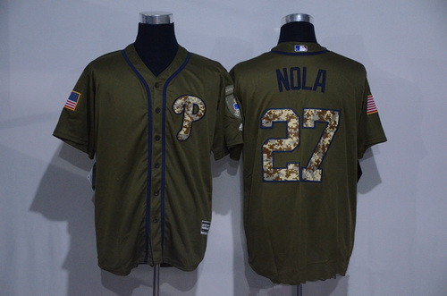 Men's Philadelphia Phillies #27 Aaron Nola Green Salute to Service Cool Base Stitched MLB Jersey