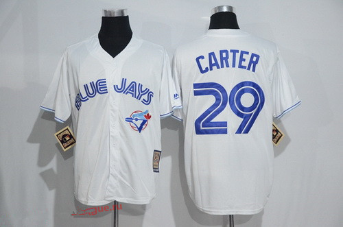 Men's Toronto Blue Jays #29 Joe Carter White Majestic Cool Base Cooperstown Collection Player Jersey