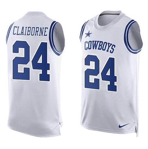 Men's Dallas Cowboys 24 Morris Claiborne Nike White Printed Player Name & Number Tank Top