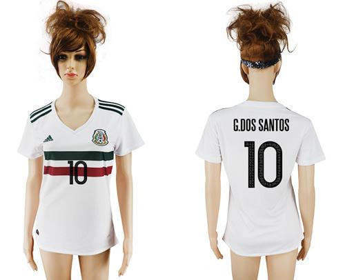 Women's Mexico #10 G.Dos Santos Away Soccer Country Jersey