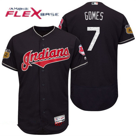 Men's Cleveland Indians #7 Yan Gomes Navy Blue 2017 Spring Training Stitched MLB Majestic Flex Base Jersey