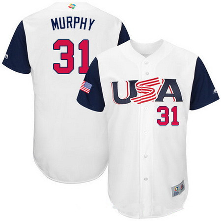 Men's Team USA Baseball Majestic #31 Daniel Murphy White 2017 World Baseball Classic Stitched Authentic Jersey