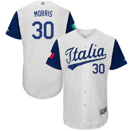 Men's Team Italy Baseball Majestic #30 A.J. Morris White 2017 World Baseball Classic Stitched Authentic Jersey