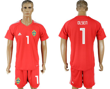 Sweden #1 OLSEN Red Goalkeeper 2018 FIFA World Cup Soccer Jersey
