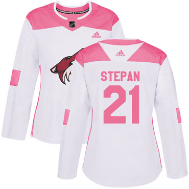 Adidas Arizona Coyotes #21 Derek Stepan White Pink Authentic Fashion Women's Stitched NHL Jersey