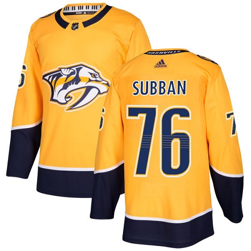 Adidas Nashville Predators #76 P.K Subban Yellow Home Authentic Stitched Youth NHL Jersey