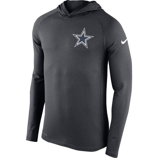 Men's Dallas Cowboys Nike Charcoal Stadium Touch Hooded Performance Long Sleeve T-Shirt
