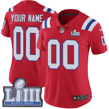 Women's Customized New England Patriots Vapor Untouchable Super Bowl LIII Bound Limited Red Nike NFL AlternateJersey