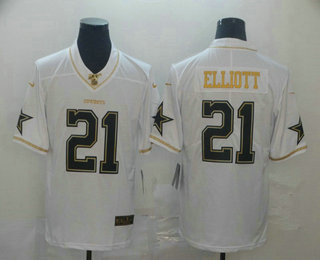 Men's Dallas Cowboys #21 Ezekiel Elliott White 100th Season Golden Edition Jersey