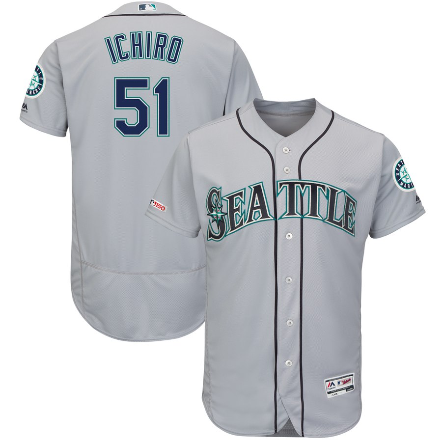Men's Seattle Mariners 51 Ichiro Suzuki Gray 150th Patch Flexbase Jersey
