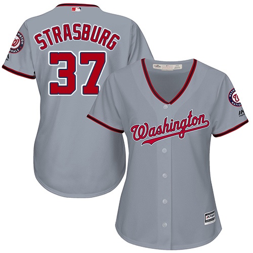 Nationals #37 Stephen Strasburg Grey Road Women's Stitched Baseball Jersey