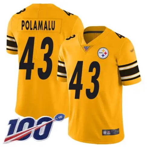 Nike Steelers 43 Troy Polamalu Gold Men's Stitched NFL Limited Inverted Legend 100th Season Jersey
