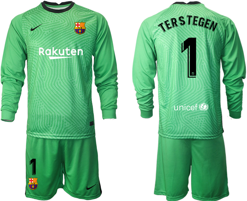 2020-21 Barcelona green goalkeeper 1# TERSTEGEN long sleeve soccer jerseys