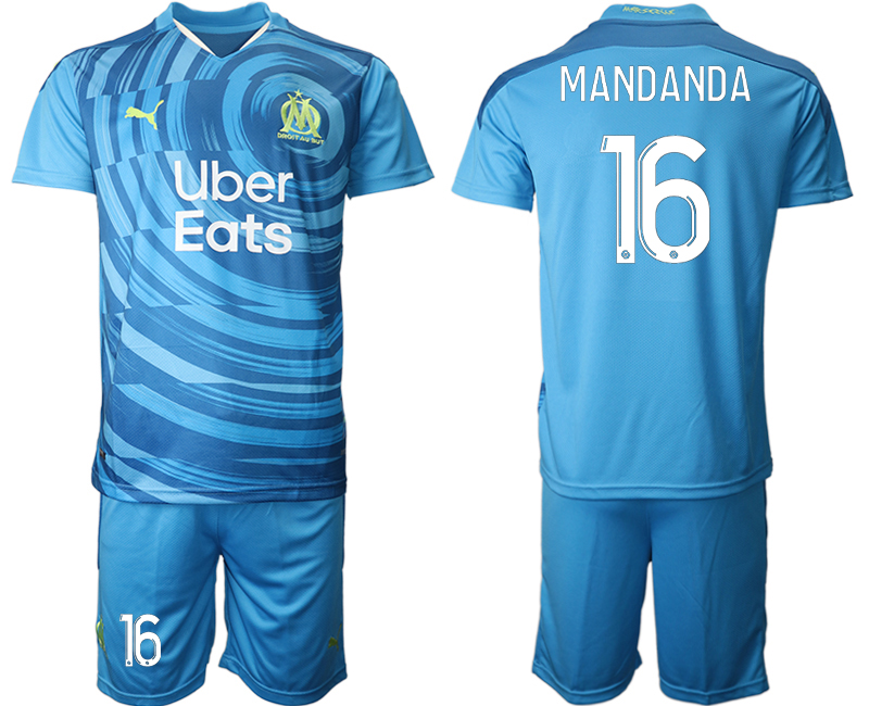 2020-21 Olympique De Marseille away 16# MANDANDA blue soccer jerseys