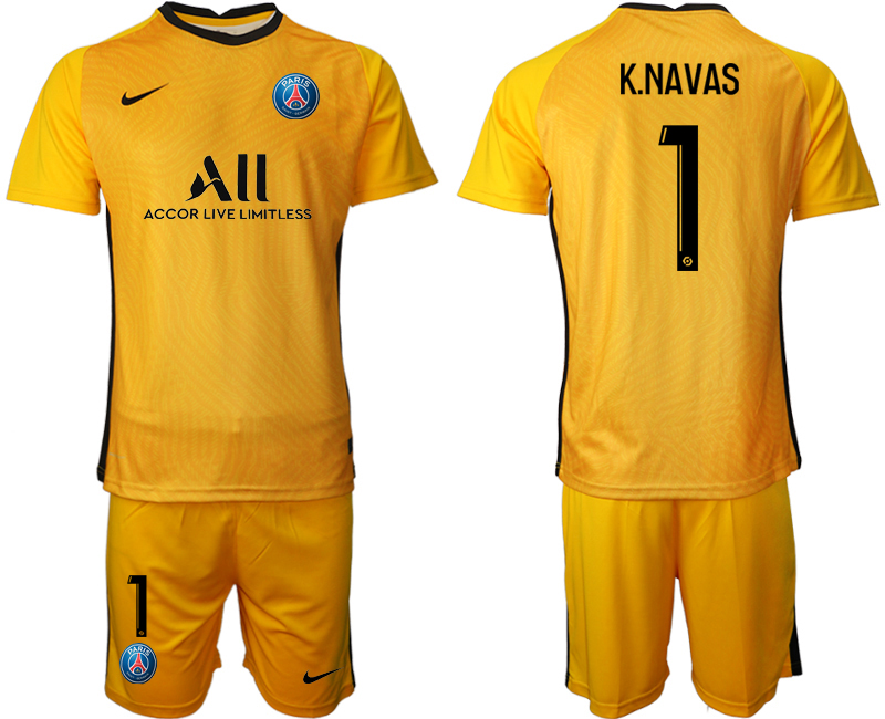 2020-21 Paris Saint-Germain yellow goalkeeper 1# K.NAVAS soccer jerseys
