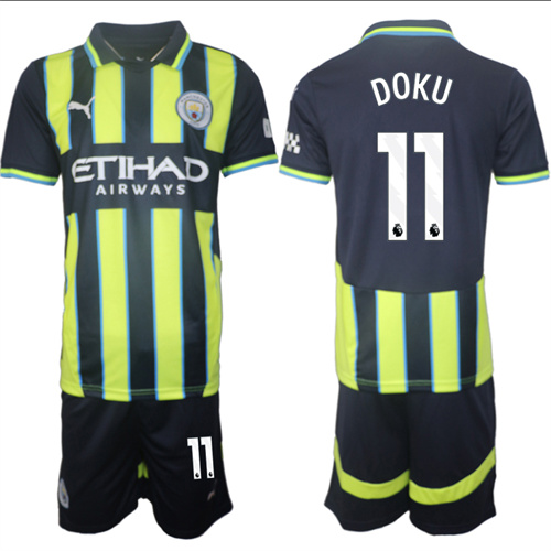 Men's Manchester City  #11 DOKU Away 2024-25 Suit Soccer Jerseys