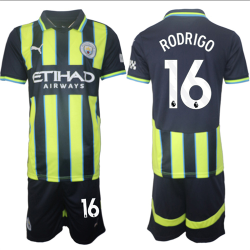 Men's Manchester City  #16 RODRIGO Away 2024-25 Suit Soccer Jerseys