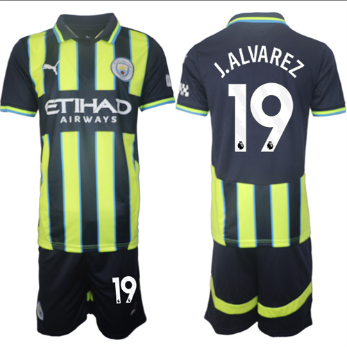 Men's Manchester City  #19 J.ALVAREZ Away 2024-25 Suit Soccer Jerseys