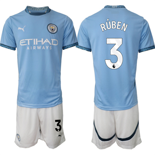 Men's Manchester City  #3 RUBEN home 2024-25 Suit Soccer Jerseys