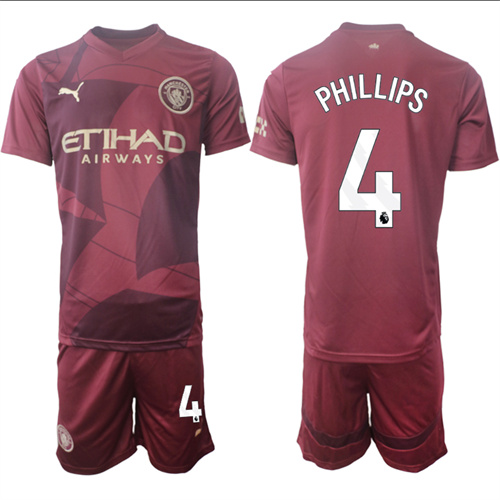 Men's Manchester City  #4 PHILLIPS Red Third 2024-25 Suit Soccer Jerseys