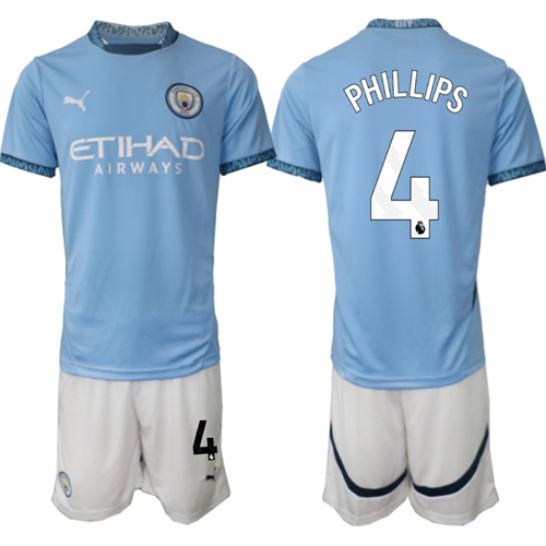 Men's Manchester City  #4 PHILLIPS home 2024-25 Suit Soccer Jerseys