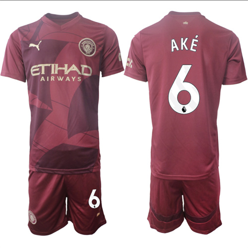 Men's Manchester City  #6 AKE Red Third 2024-25 Suit Soccer Jerseys