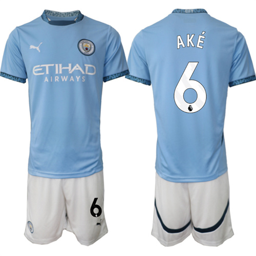 Men's Manchester City  #6 AKE home 2024-25 Suit Soccer Jerseys