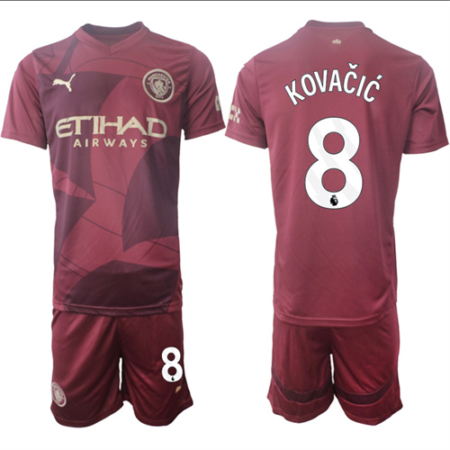 Men's Manchester City  #8 KOVACIC Red Third 2024-25 Suit Soccer Jerseys