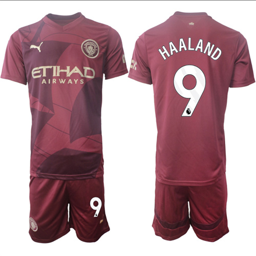 Men's Manchester City  #9 HAALAND Red Third 2024-25 Suit Soccer Jerseys