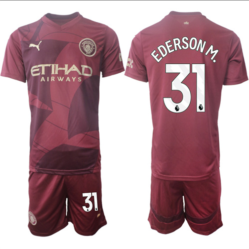 Men's Manchester City #31 EDERSON M. Red Third 2024-25 Suit Soccer Jerseys