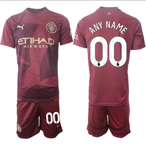 Men's Manchester City  Custom Red Third  2024-25 Suit Soccer Jerseys