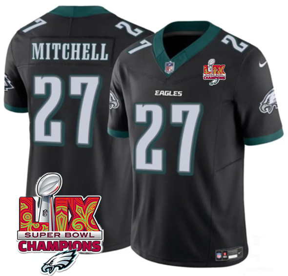 Men's Philadelphia Eagles #27 Quinyon Mitchell Black 2025 Eagles Logo Super Bowl LIX Patch New F.U.S.E. Vapor Untouchable Limited Football Stitched Jersey