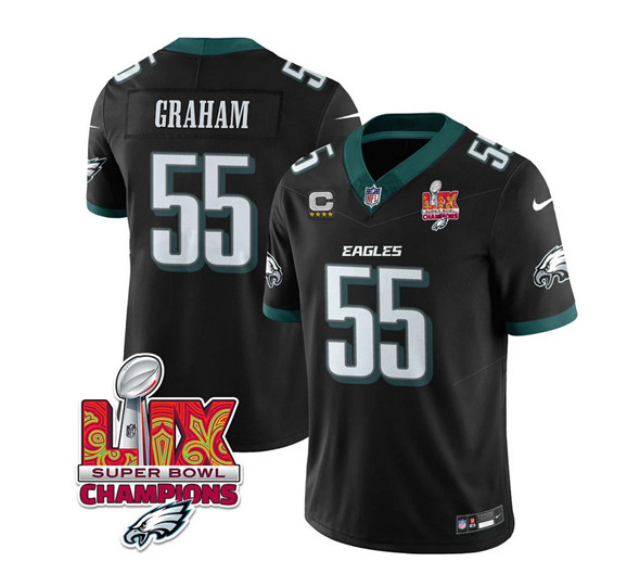 Men's Philadelphia Eagles #55 Brandon Graham Black 2025 Eagles Logo Super Bowl LIX Patch And 4-Star C Patch New F.U.S.E. Vapor Limited Football Stitched Jersey