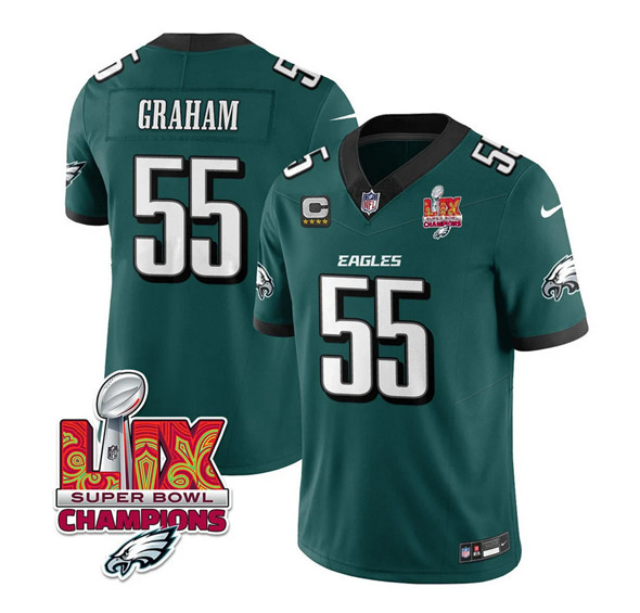 Men's Philadelphia Eagles #55 Brandon Graham Green 2025 Eagles Logo Super Bowl LIX Patch And 4-Star C Patch New F.U.S.E. Vapor Limited Football Stitched Jersey
