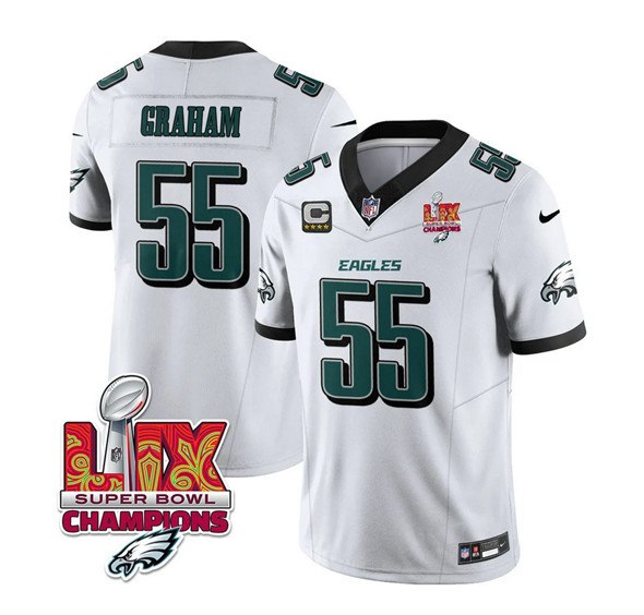 Men's Philadelphia Eagles #55 Brandon Graham White 2025 Eagles Logo Super Bowl LIX Patch And 4-Star C Patch New F.U.S.E. Vapor Limited Football Stitched Jersey