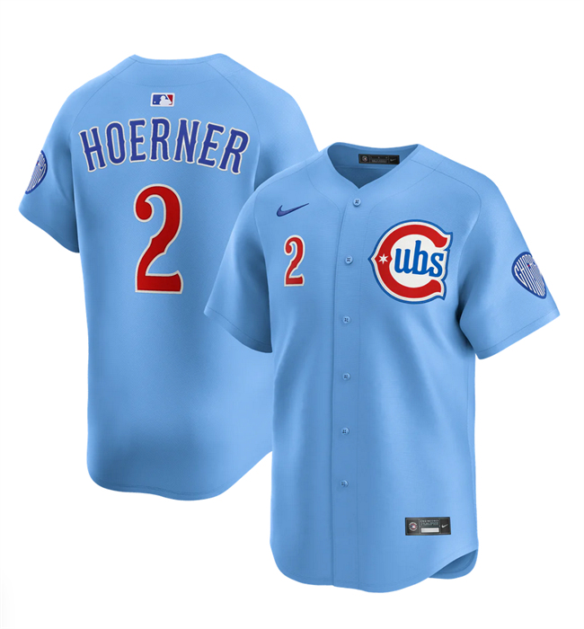 Men's Chicago Cubs #2 Nico Hoerner Blue 2024-25 2nd Alternate Limited Stitched Baseball Jersey