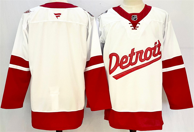 Men's Detroit Red Wings Blank White Red 2024-25 Stitched Jersey