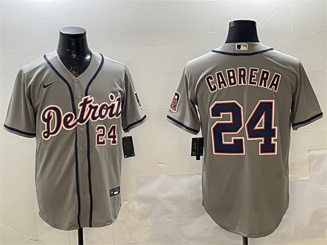 Men's Detroit Tigers #24 Miguel Cabrera Gray Cool Base Stitched Baseball Jersey