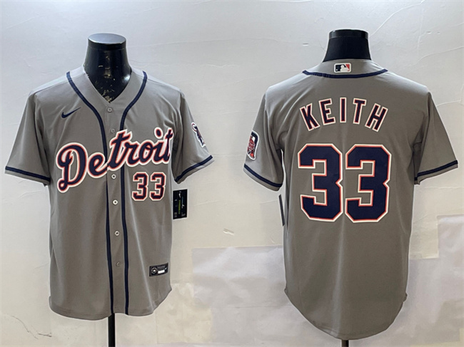 Men's Detroit Tigers #33 Colt Keith Gray Cool Base Stitched Baseball Jersey