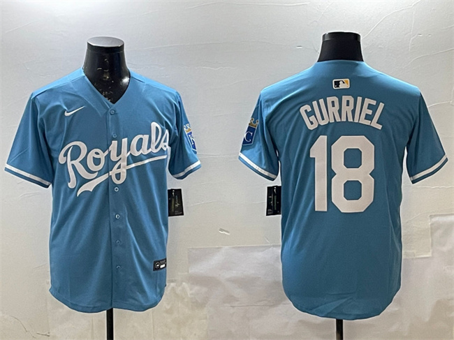 Men's Kansas City Royals #18 Yuli Gurriel Blue Cool Base Stitched Baseball Jersey