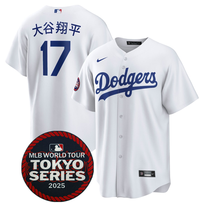 Men's Los Angeles Dodgers #17 大谷翔平 White 2025 World Tour Tokyo Series Home Stitched Baseball Jersey